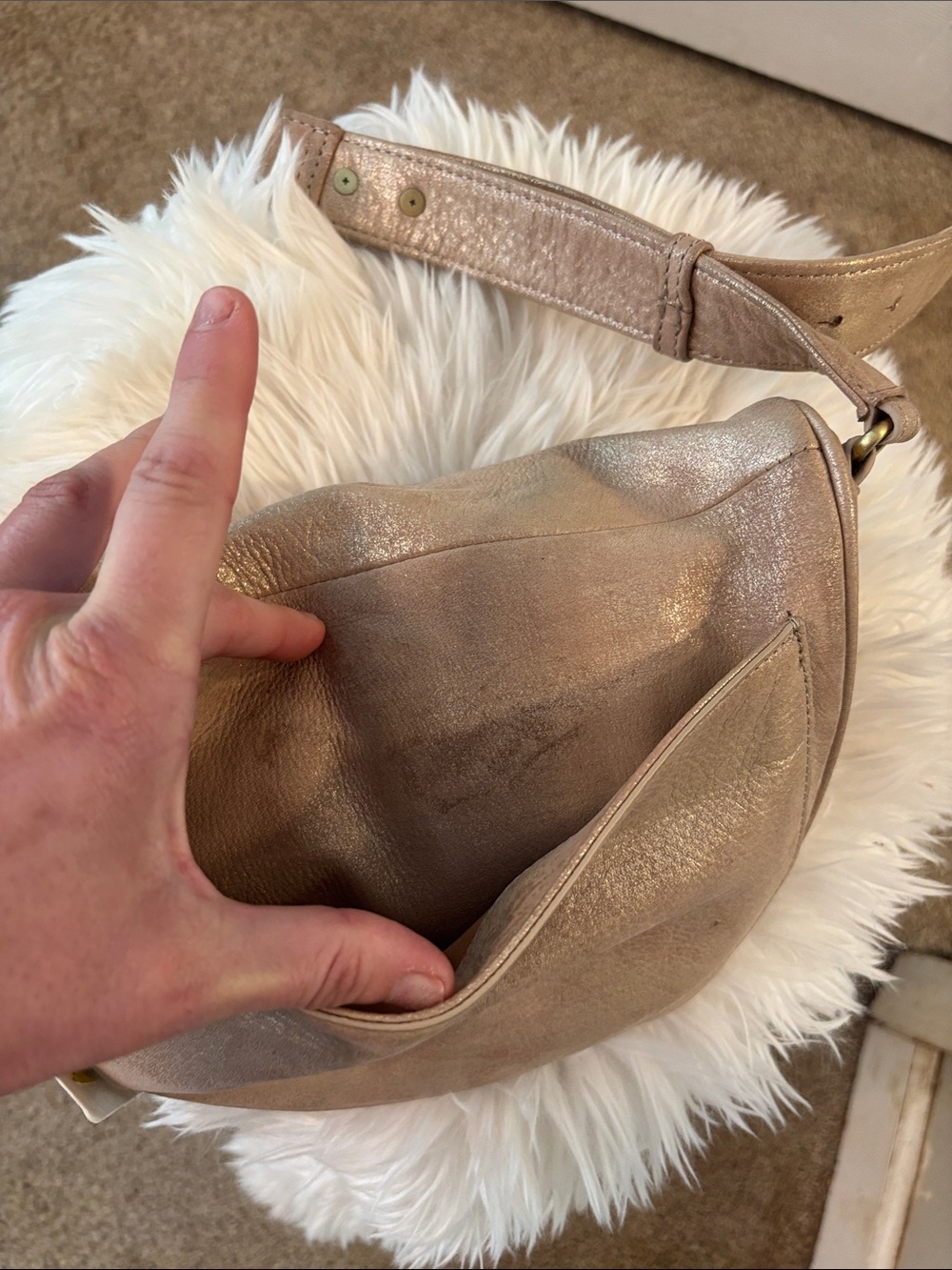HOBO Metallic Taupe Leather Crossbody Belt Bag - Picture 3 of 10